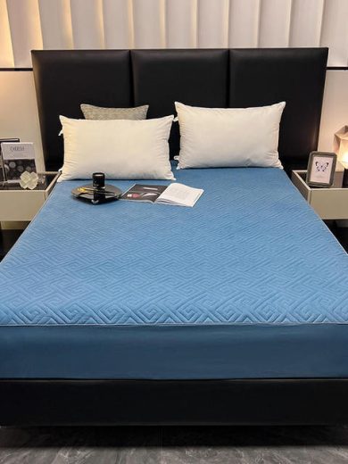 100% Waterproof Thicken Mattress Protector Cover Non-slip Fitted Cover in Color Blue and Size 90x200cm