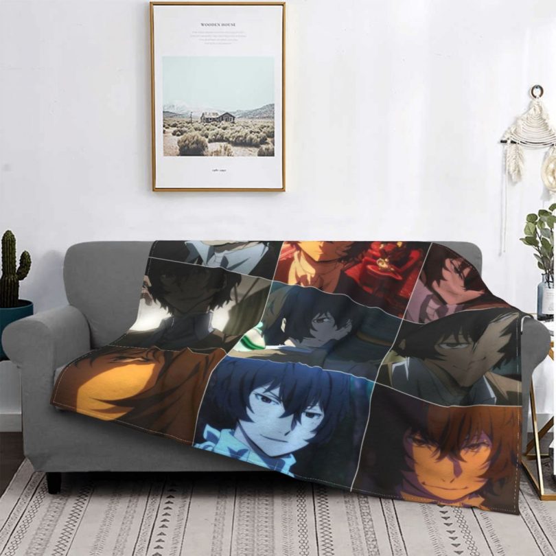 Dazai Osamu Blankets Coral Fleece Plush Winter Japanese Plaid Anime Multi-function Warm Throw Blanket for Sofa Office Bedspreads