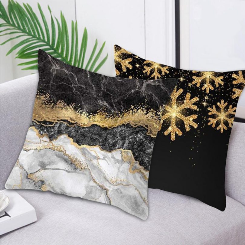 Pillow Cover Pillowcase Polyester Black Golden Foiled Throw Couch Cushion Case Sofa Bedroom Pillows Cushion Cover - Image 2