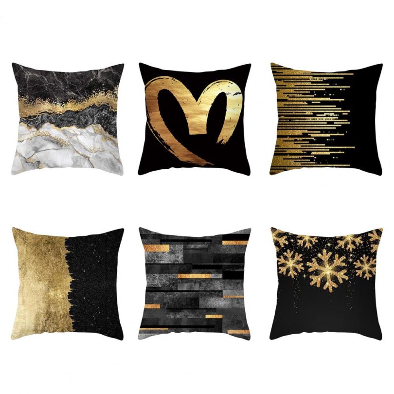 Pillow Cover Pillowcase Polyester Black Golden Foiled Throw Couch Cushion Case Sofa Bedroom Pillows Cushion Cover - Image 5