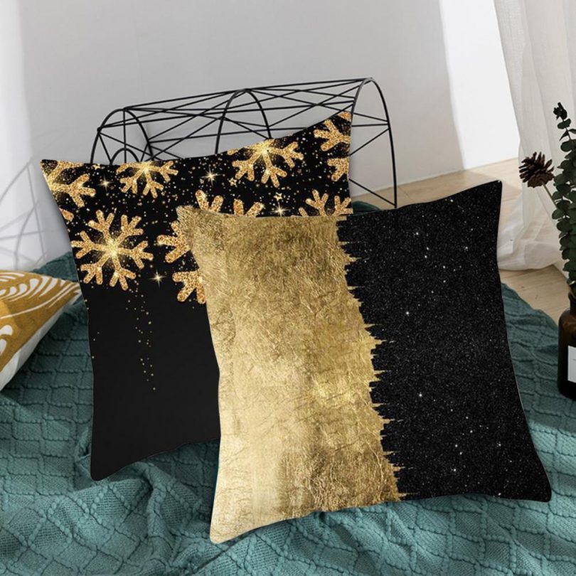 Pillow Cover Pillowcase Polyester Black Golden Foiled Throw Couch Cushion Case Sofa Bedroom Pillows Cushion Cover