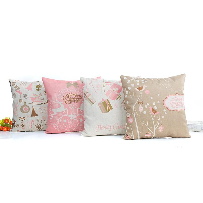 Pink Pillow Case Christmas Merry Print Pattern Sofa Cushion Pillow Case Home Decoration Party Car Bedding - Image 5