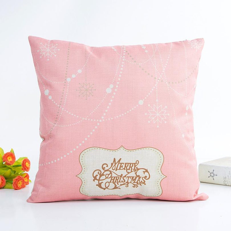 Pink Pillow Case Christmas Merry Print Pattern Sofa Cushion Pillow Case Home Decoration Party Car Bedding - Image 6