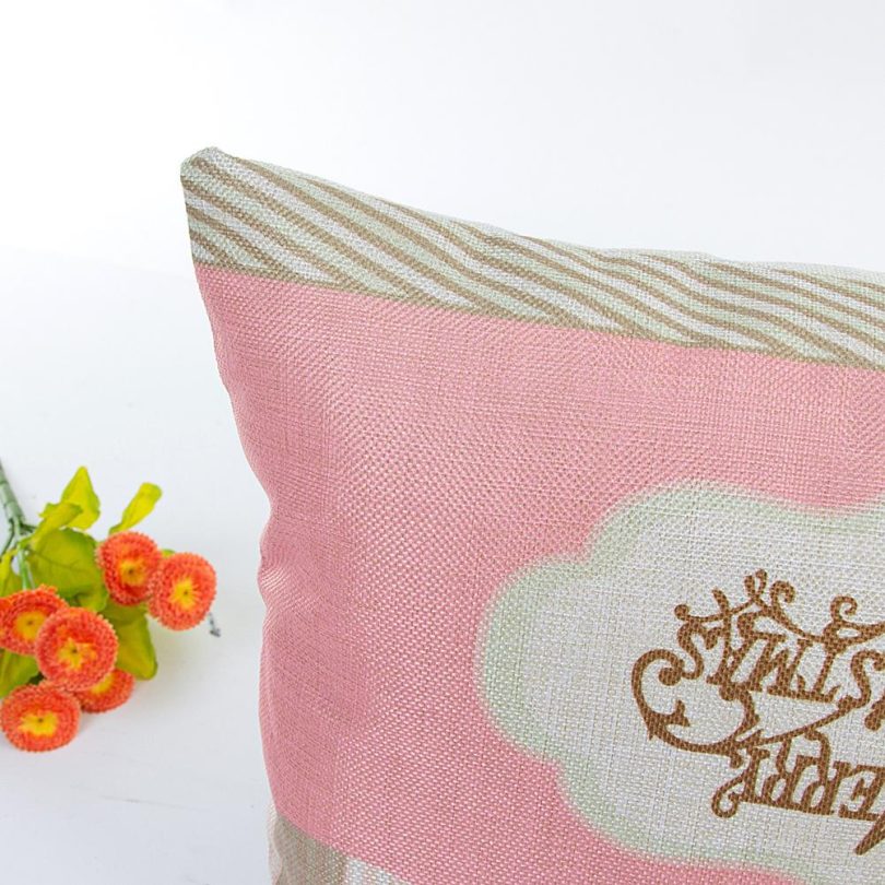 Pink Pillow Case Christmas Merry Print Pattern Sofa Cushion Pillow Case Home Decoration Party Car Bedding - Image 3