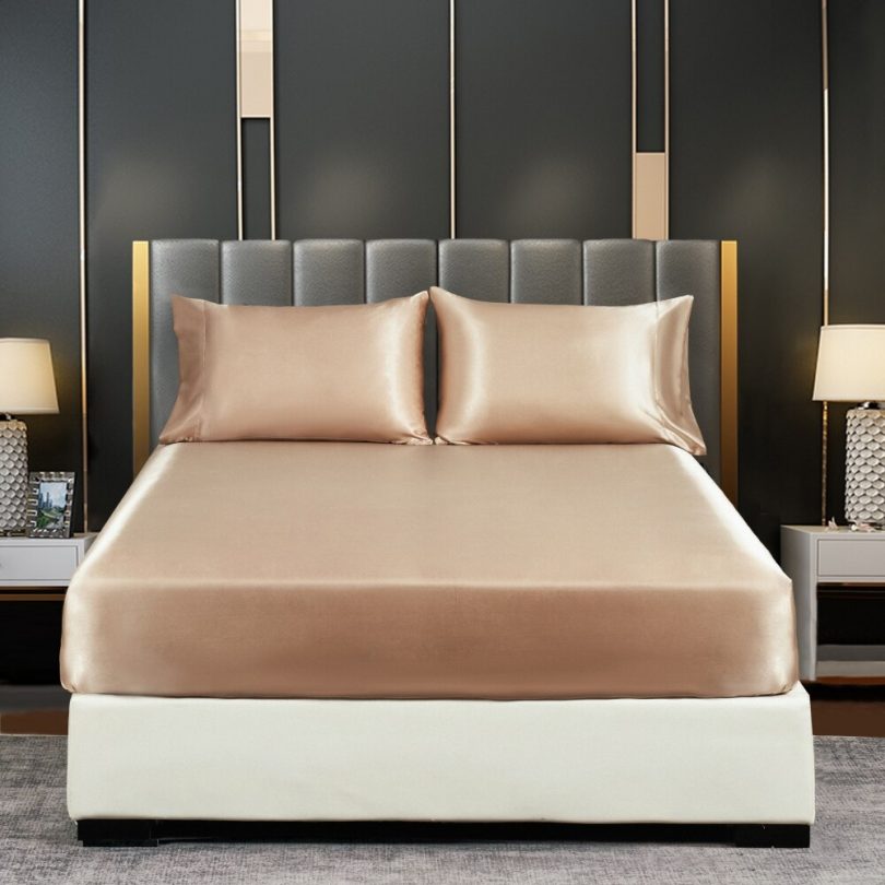 Silky Fitted Bed Sheet with Elastic Band Luxury Anti-slip Adjustable Mattress Cover for Single Couple Double Bed - Image 4